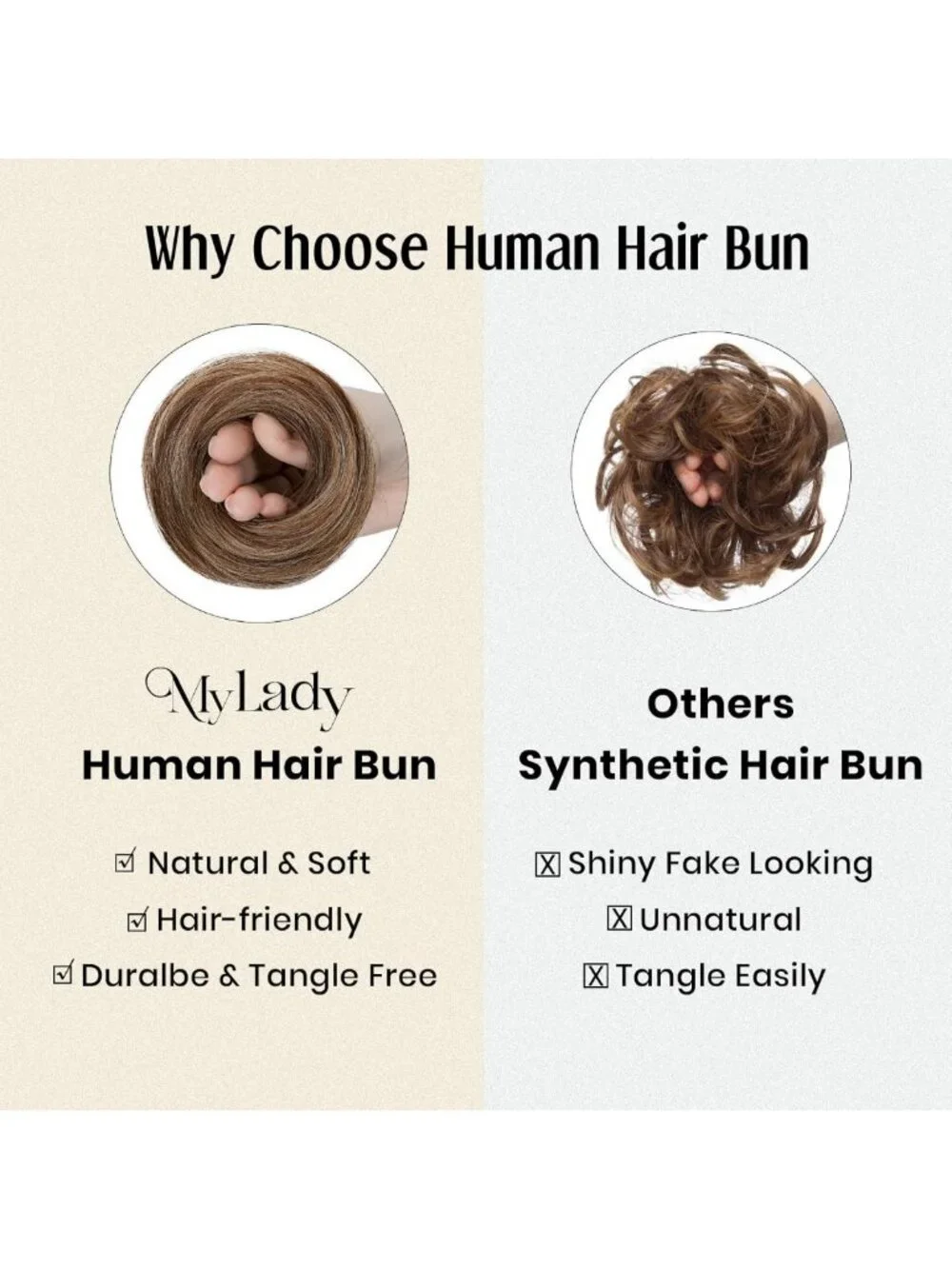 Messy Bun Hair Pieces - Human Hair, Medium Brown & Dark Blonde, Perfect for